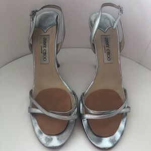 JIMMY CHOO Silver Strap Sandal – Size 41